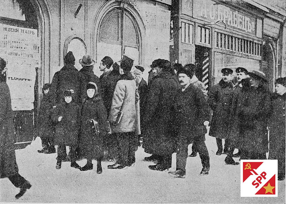 Soviet citizens reading public announcements